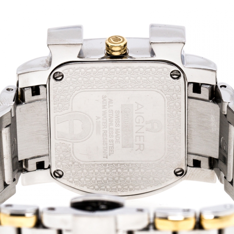 Pre Owned Aigner  Mother of Pearl Two-Tone Stainless Steel Diamonds Genua Due A31600 Women's Wristwatch 31 mm