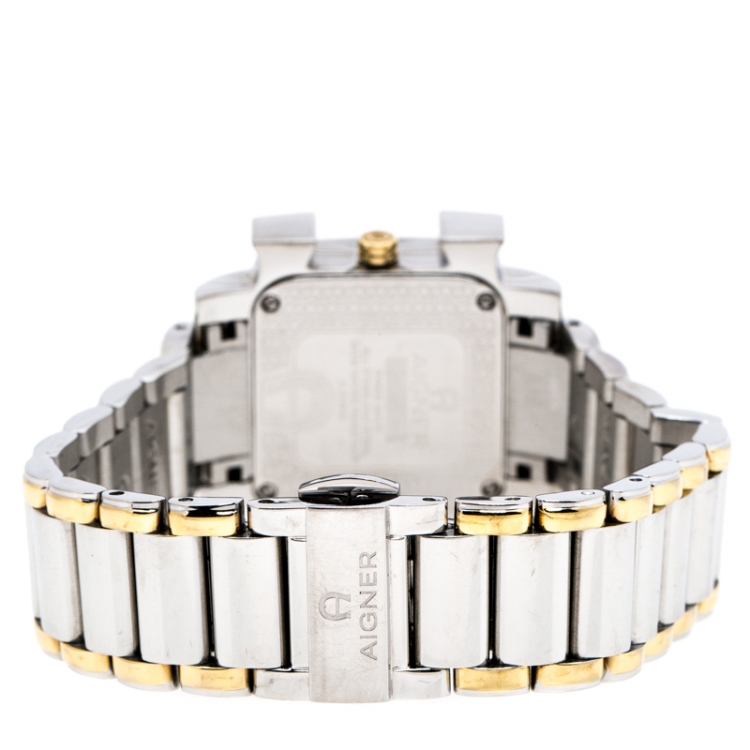 Pre Owned Aigner  Mother of Pearl Two-Tone Stainless Steel Diamonds Genua Due A31600 Women's Wristwatch 31 mm