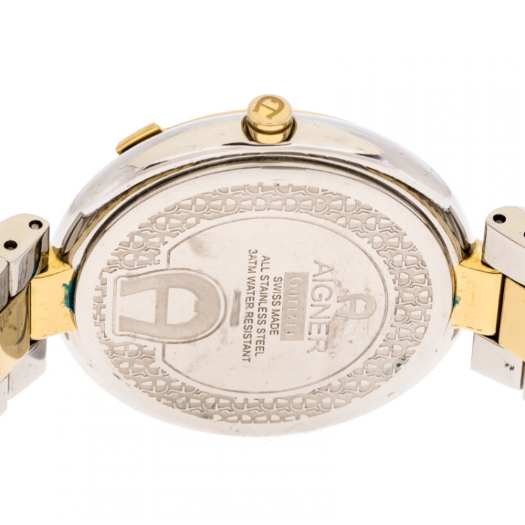 Pre Owned Aigner Mother Of Pearl Two-Tone Stainless Steel Gorizia A106200 Women's Wristwatch 33 mm