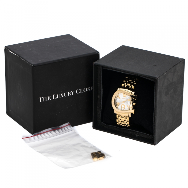 Pre Owned Aigner Silver Yellow Gold Plated Stainless Steel Genua Due A31600 Women's Wristwatch 31 mm