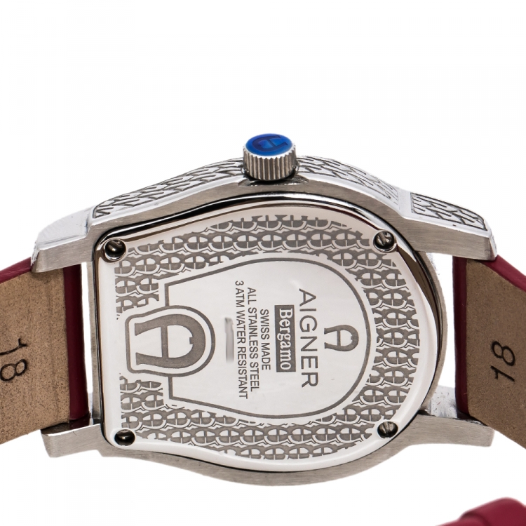 Pre Owned Aigner Red Mother Of Pearl Stainless Steel Bergamo A137201 Women's Wristwatch 34 mm