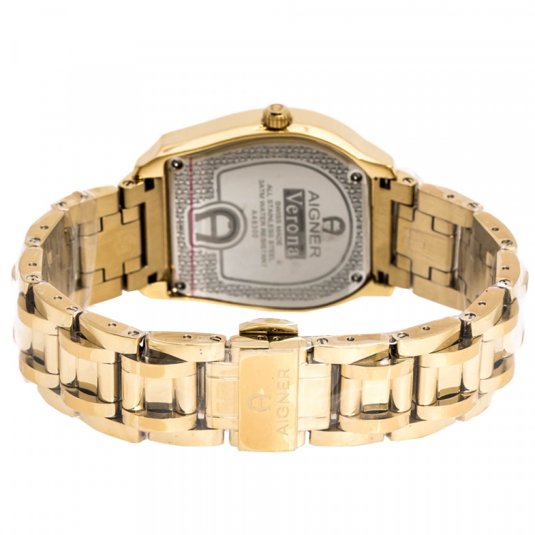 Pre Owned Aigner Silver Orange Butterfly Motif Gold Plated Stainless Steel Verona A48300 Women's Wristwatch 36 mm