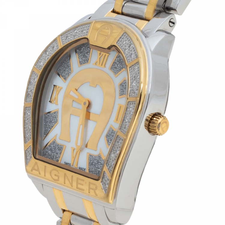 Aigner Mother Of Pearl Two Tone Stainless Steel Diamond Verona