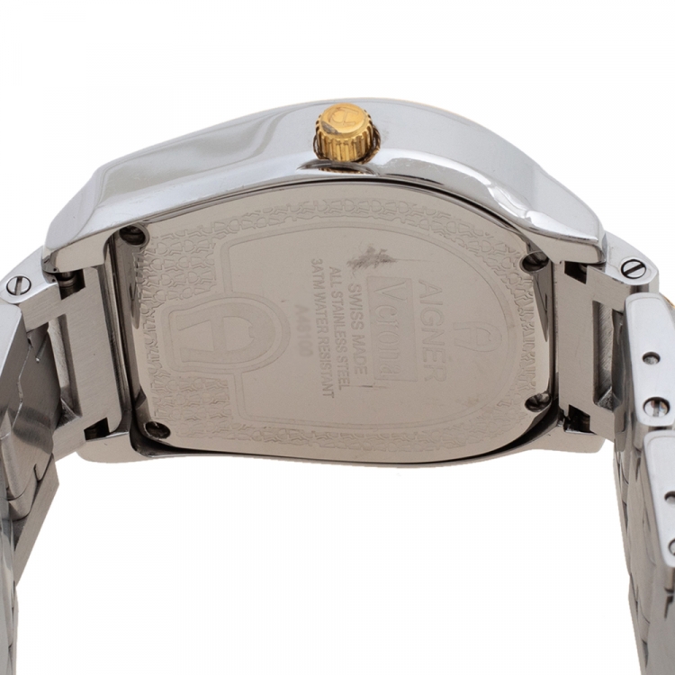 Pre Owned Aigner Mother Of Pearl Two-Tone Stainless Steel Diamond Verona A48100 Women's Wristwatch 33 mm