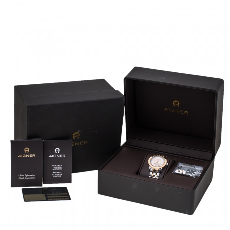 Pre Owned Aigner Silver Two-Tone Stainless Steel Cortina A26300 Women's Wristwatch 35 mm