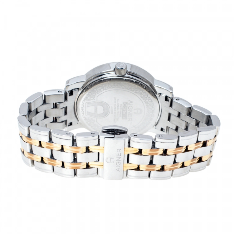Pre Owned Aigner Silver Two-Tone Stainless Steel Cortina A26300 Women's Wristwatch 35 mm