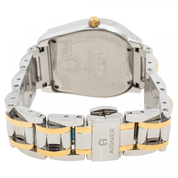 Pre Owned Aigner Mother of Pearl Two-Tone Stainless Steel Diamond Verona A48100 Women's Wristwatch 32MM