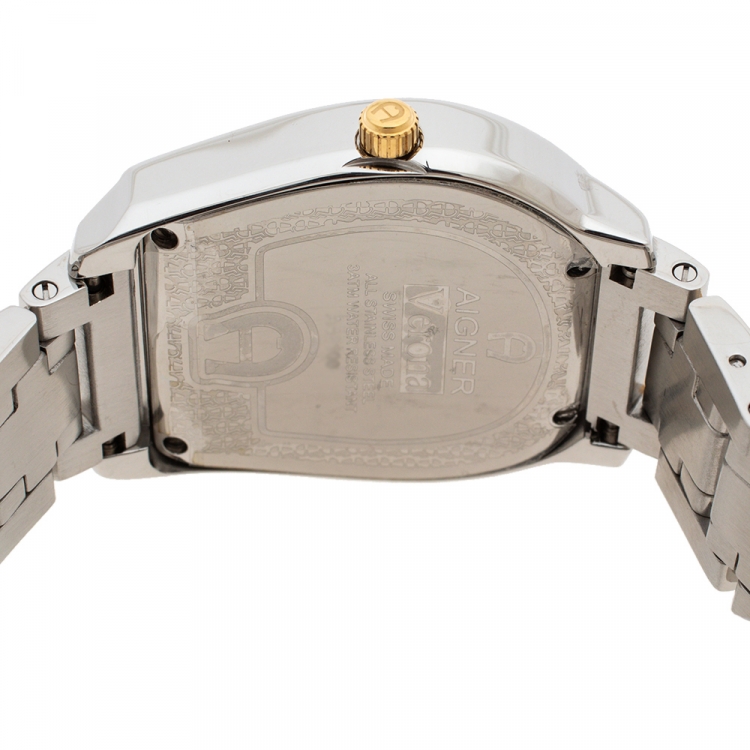 Pre Owned Aigner Mother of Pearl Two-Tone Stainless Steel Diamond Verona A48100 Women's Wristwatch 32MM