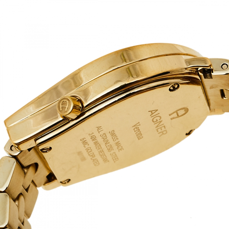 Pre Owned Aigner Yellow Gold Plated Stainless Steel Diamonds Verona A01100 Women's Wristwatch 33 mm