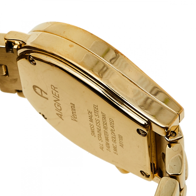 Pre Owned Aigner Yellow Gold Plated Stainless Steel Diamonds Verona A01100 Women's Wristwatch 33 mm