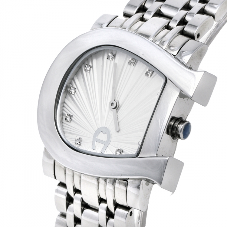Pre Owned Aigner Silver Burst Stainless Steel Genua Due A31600 Women's Wristwatch 31 mm