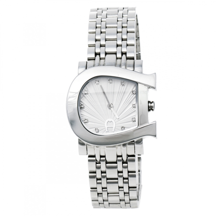 Pre Owned Aigner Silver Burst Stainless Steel Genua Due A31600 Women's Wristwatch 31 mm