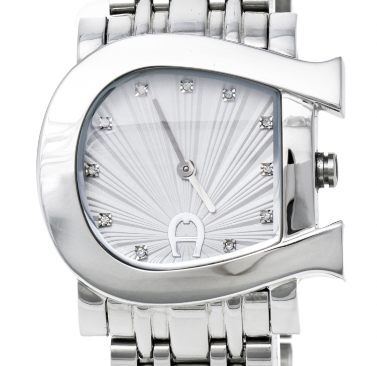 Pre Owned Aigner Silver Burst Stainless Steel Genua Due A31600 Women's Wristwatch 31 mm