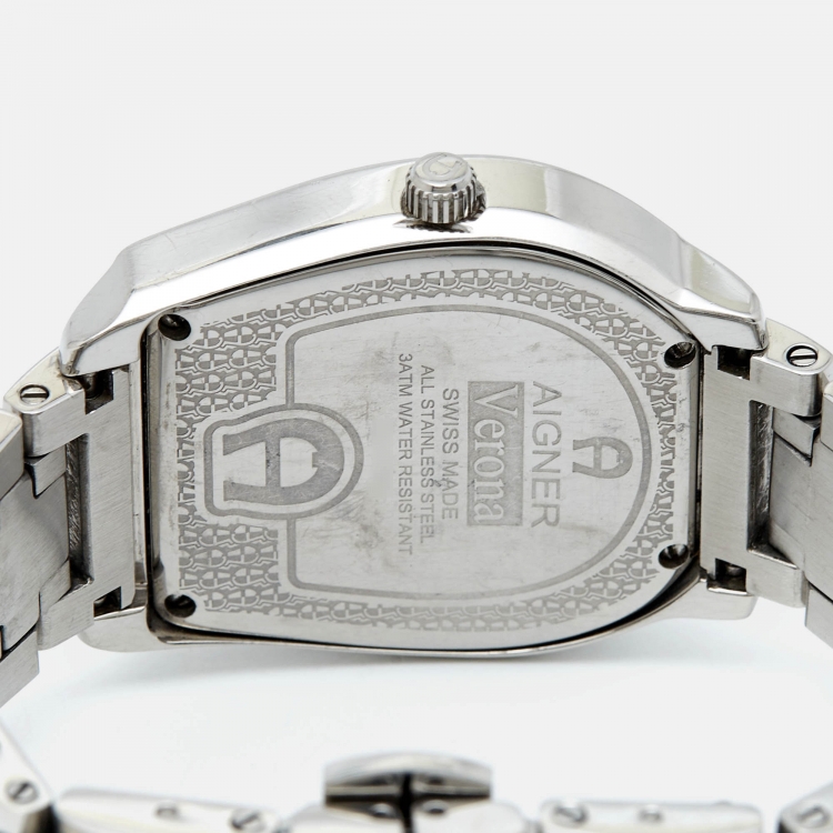 Pre Owned Aigner Mother of Pearl Stainless Steel Verona A48100 Women's Wristwatch 33 mm