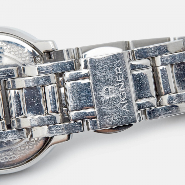 Pre Owned Aigner Mother of Pearl Stainless Steel Verona A48100 Women's Wristwatch 33 mm