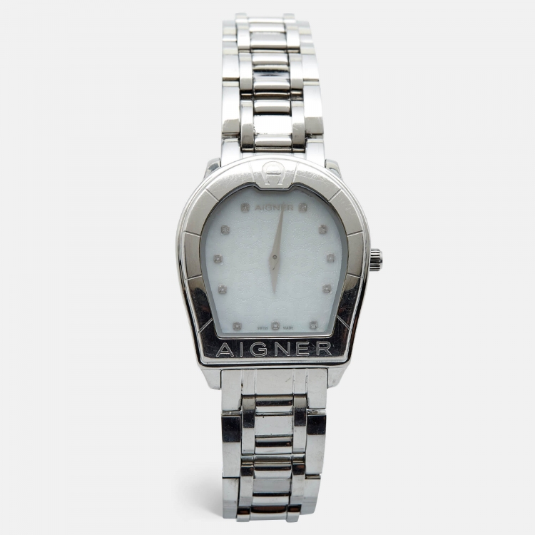 Pre Owned Aigner Mother of Pearl Stainless Steel Verona A48100 Women's Wristwatch 33 mm