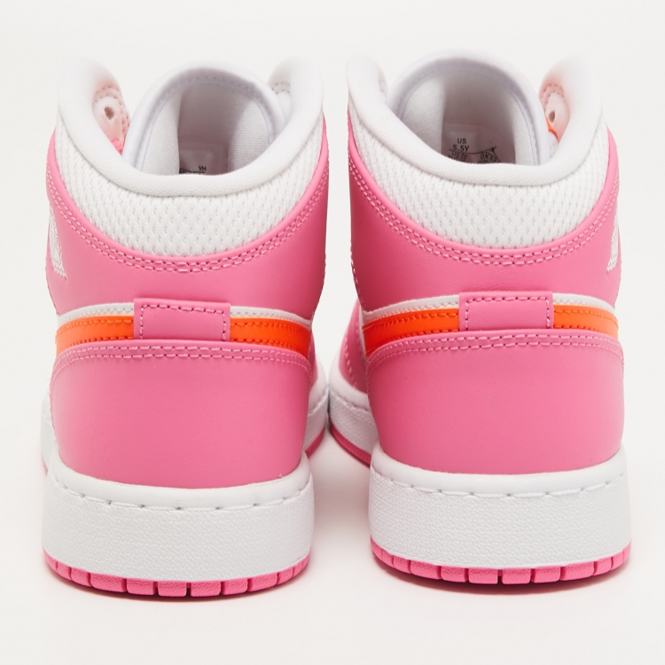 Pre Owned Air Jordan's Pink/White Fabric and Leather Jordan 1 Mid Sneakers Size 38
