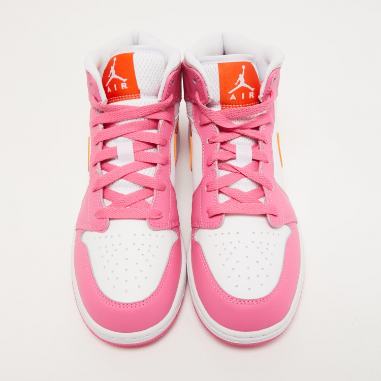Pre Owned Air Jordan's Pink/White Fabric and Leather Jordan 1 Mid Sneakers Size 38