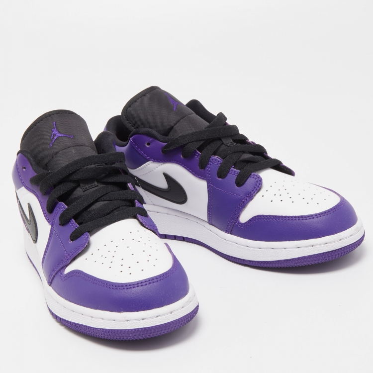 Pre Owned Air Jordans Tricolor Leather Air Jordan 1 Court Purple Sneakers Size 37.5
