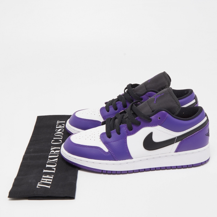 Pre Owned Air Jordans Tricolor Leather Air Jordan 1 Court Purple Sneakers Size 37.5