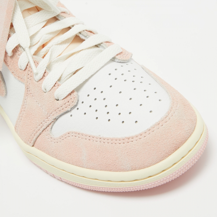 Pre Owned Air Jordans Pink/White Suede and Leather Air Jordan 1 Sneakers Size 37.5