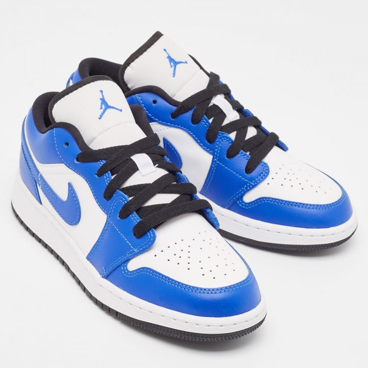 Pre Owned Air Jordans White/Blue Leather Air Jordan 1 hyper Royal Orange Peel Sneakers Size 37.5