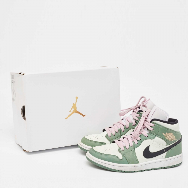 Pre Owned Air Jordans Green Leather Jordan 1 Mid Dutch Green Sneakers Size 39