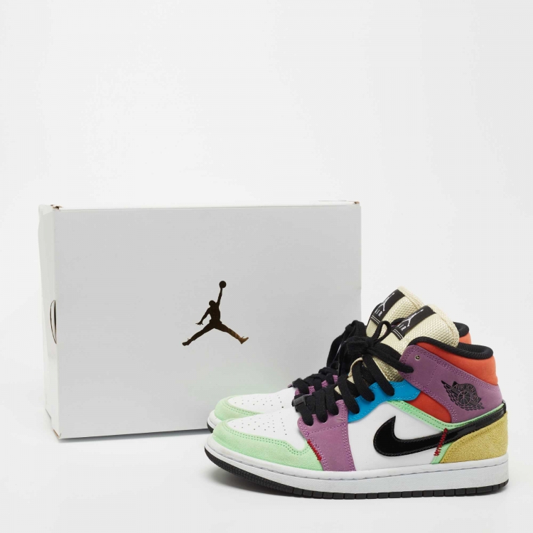 Pre Owned Air Jordan 1 Multicolor Leather Mid SE Light Club Sneakers Size 38