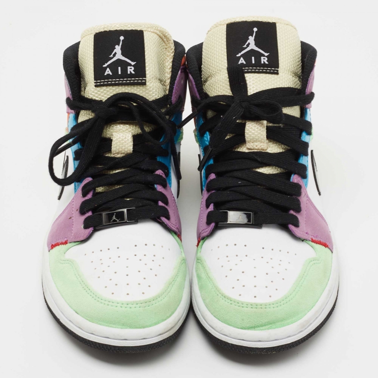 Pre Owned Air Jordan 1 Multicolor Leather Mid SE Light Club Sneakers Size 38
