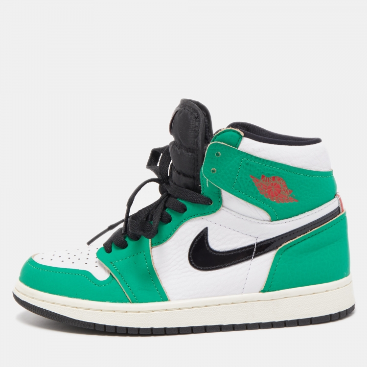 Pre Owned Air Jordans Tricolor Leather Air Jordan 1 Lucky Green Sneakers Size 37.5