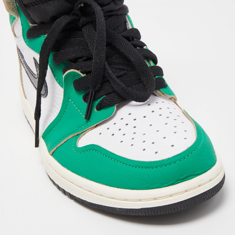 Pre Owned Air Jordans Tricolor Leather Air Jordan 1 Lucky Green Sneakers Size 37.5