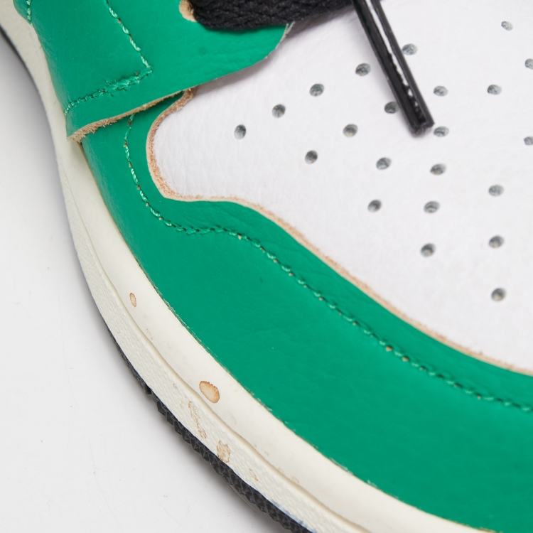 Pre Owned Air Jordans Tricolor Leather Air Jordan 1 Lucky Green Sneakers Size 37.5