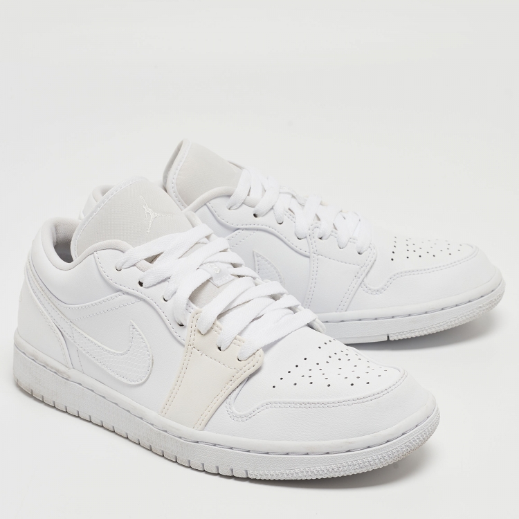 Pre Owned Air Jordans White Leather Jordan 1 Low Sneakers Size 40
