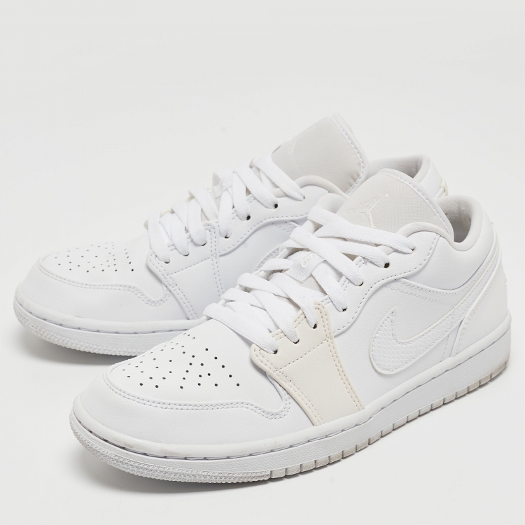 Pre Owned Air Jordans White Leather Jordan 1 Low Sneakers Size 40