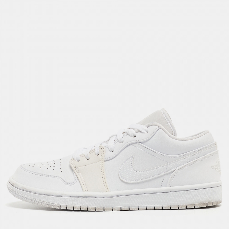 Pre Owned Air Jordans White Leather Jordan 1 Low Sneakers Size 40