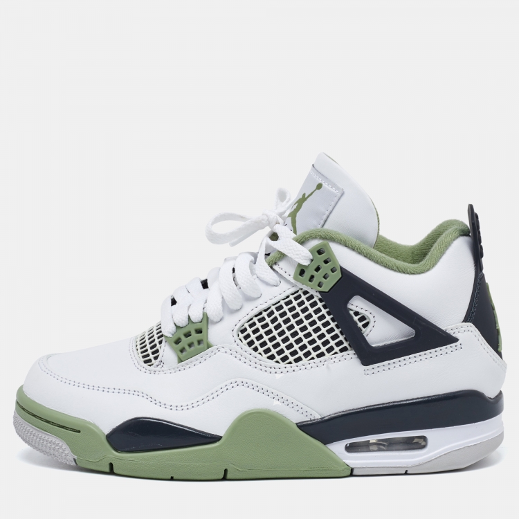 Pre Owned Air Jordans Tricolor Leather Jordan 4 Retro Seafoam Sneakers Size 38