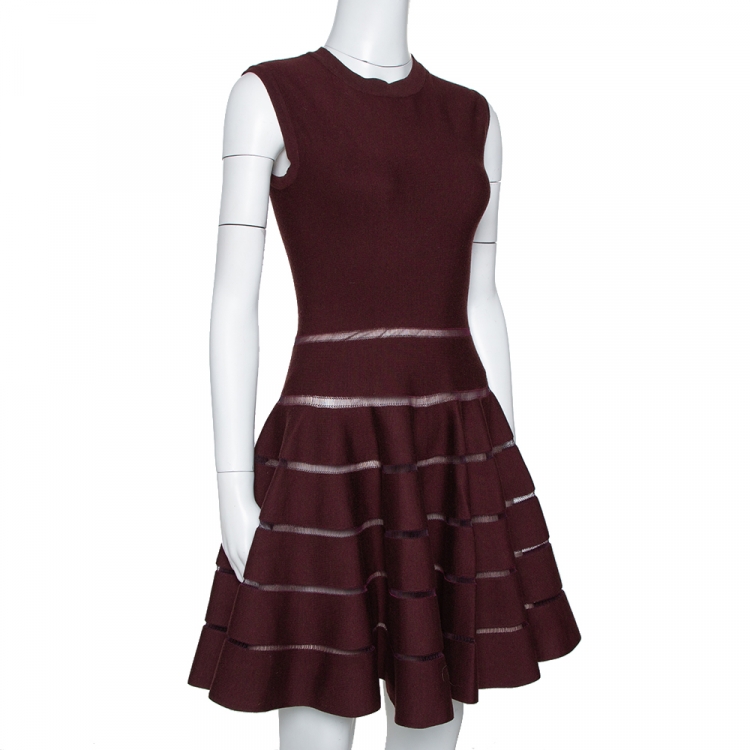 مملوكة مسبقًا Alaia Burgundy Wool Blend Knit Sleeveless Fit & Flare Dress M