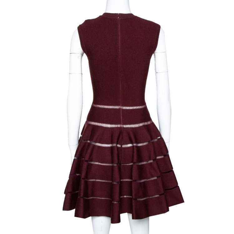 مملوك�ة مسبقًا Alaia Burgundy Wool Blend Knit Sleeveless Fit & Flare Dress M