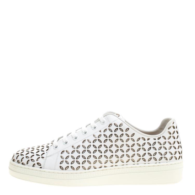 Pre Owned Alaia White Laser Cut Leather Sneakers Size 40