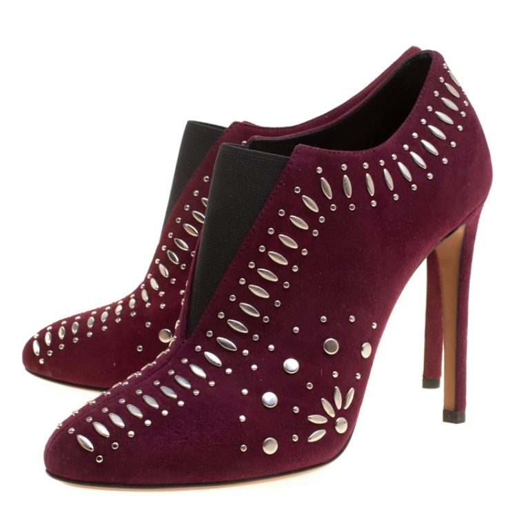 Pre Owned Alaia Burgundy Suede Stud Detail Booties Size 37