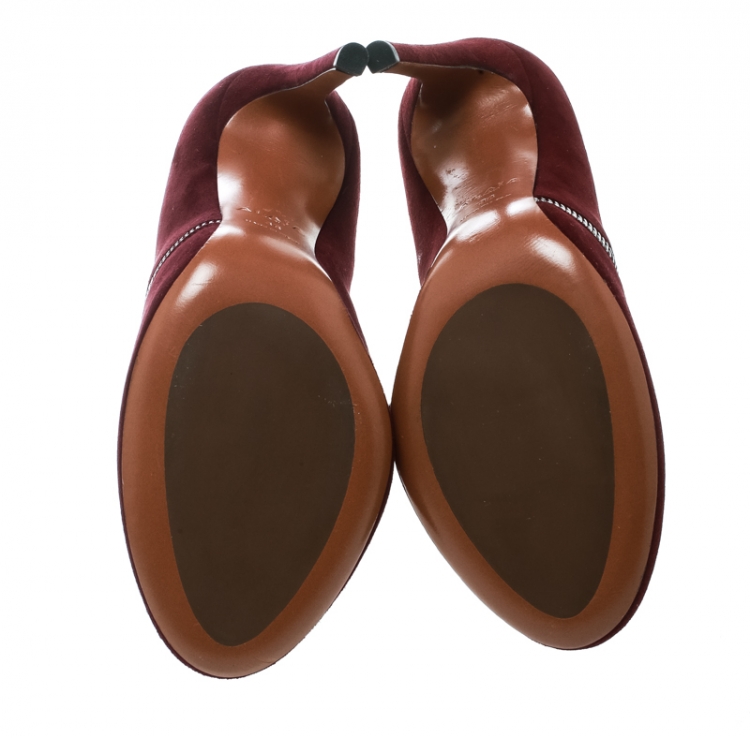 Pre Owned Alaia Burgundy Suede Spiral Zip Booties Size 38