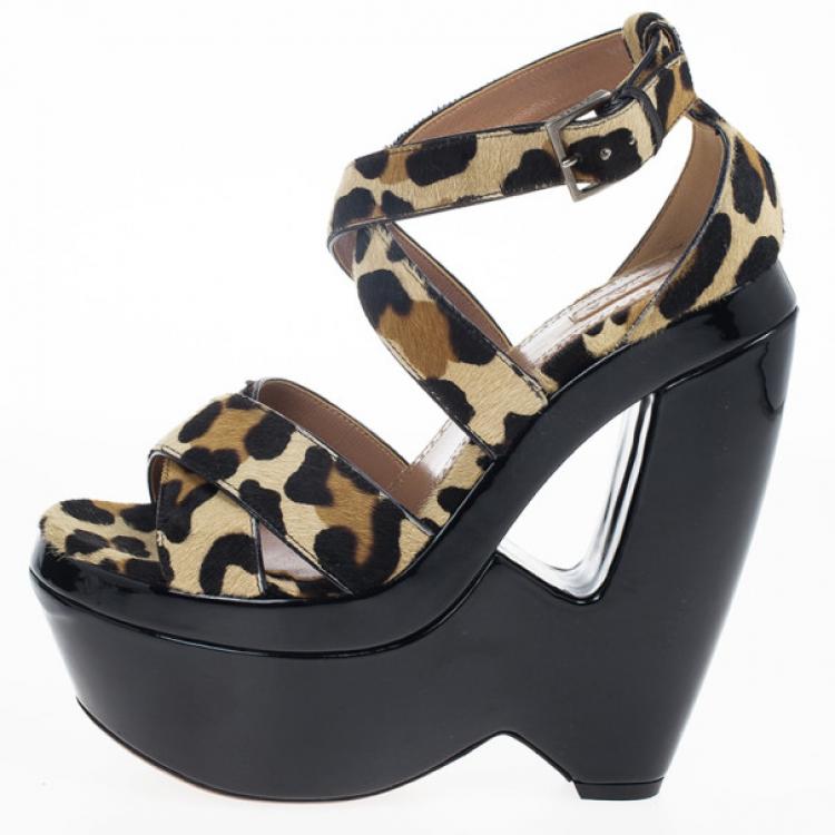 Pre Owned Azzedine Alaia Pony Hair Ankle Strap Frame Wedges Size 38