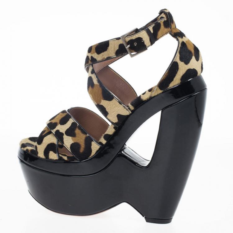 Pre Owned Azzedine Alaia Pony Hair Ankle Strap Frame Wedges Size 38