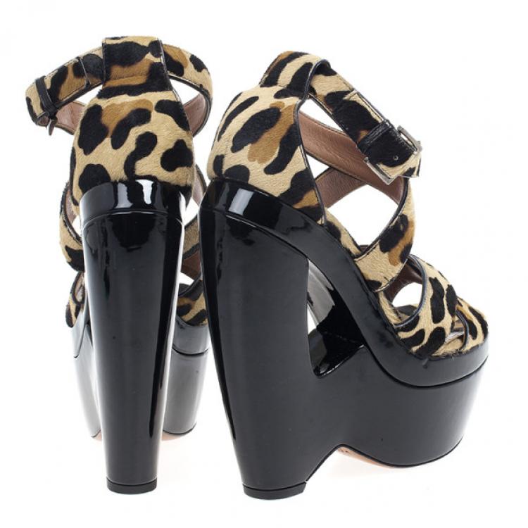 Pre Owned Azzedine Alaia Pony Hair Ankle Strap Frame Wedges Size 38