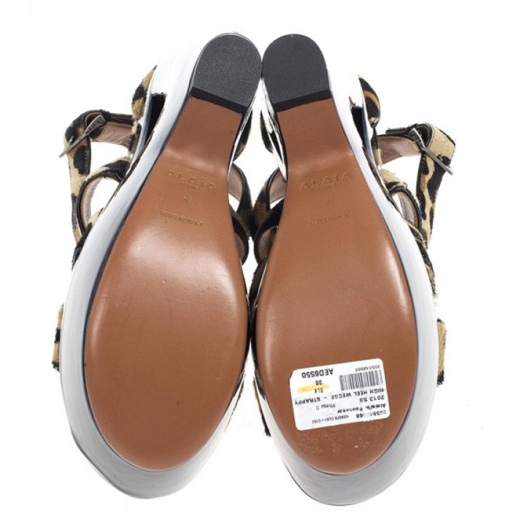 Pre Owned Azzedine Alaia Pony Hair Ankle Strap Frame Wedges Size 38