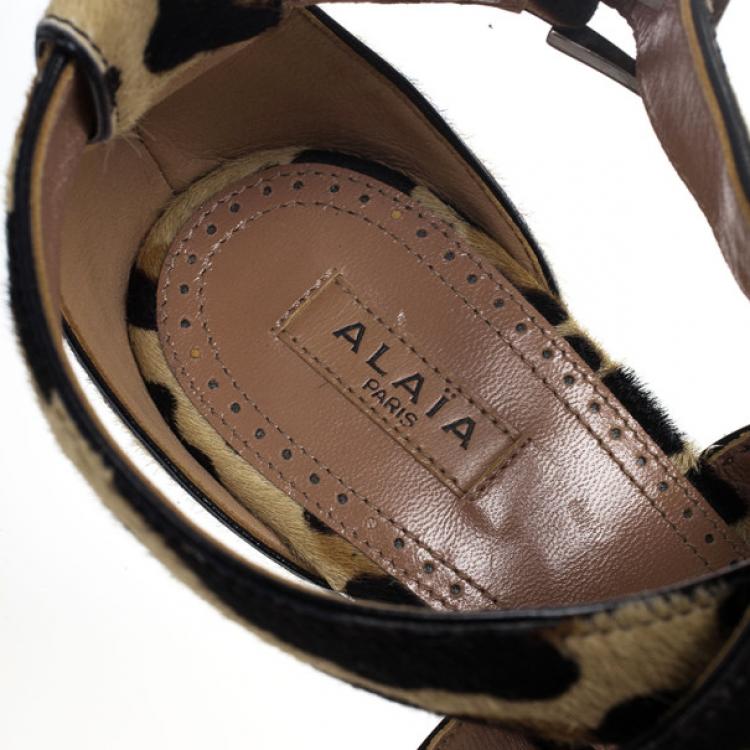 Pre Owned Azzedine Alaia Pony Hair Ankle Strap Frame Wedges Size 38