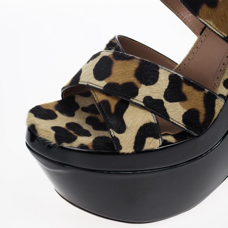 Pre Owned Azzedine Alaia Pony Hair Ankle Strap Frame Wedges Size 38