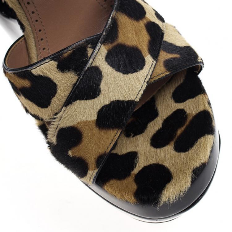 Pre Owned Azzedine Alaia Pony Hair Ankle Strap Frame Wedges Size 38