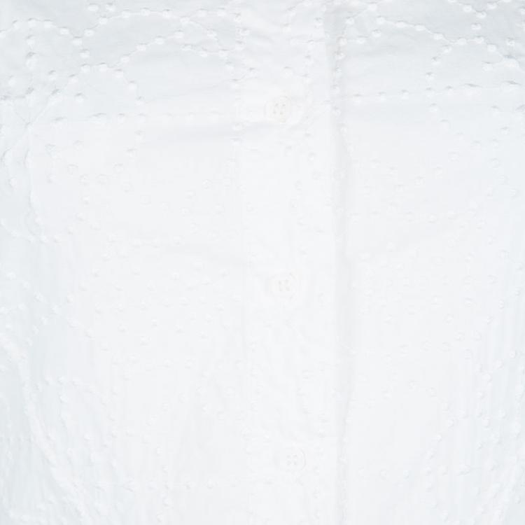 Pre Owned Alaia White Embroidered Cotton Long Sleeve High Low Shirt M