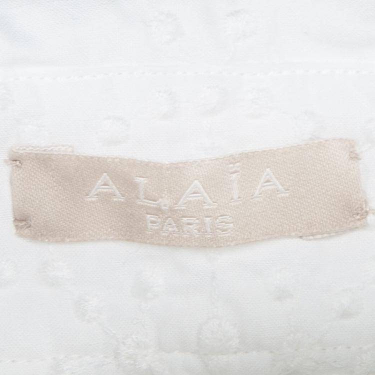 Pre Owned Alaia White Embroidered Cotton Long Sleeve High Low Shirt M